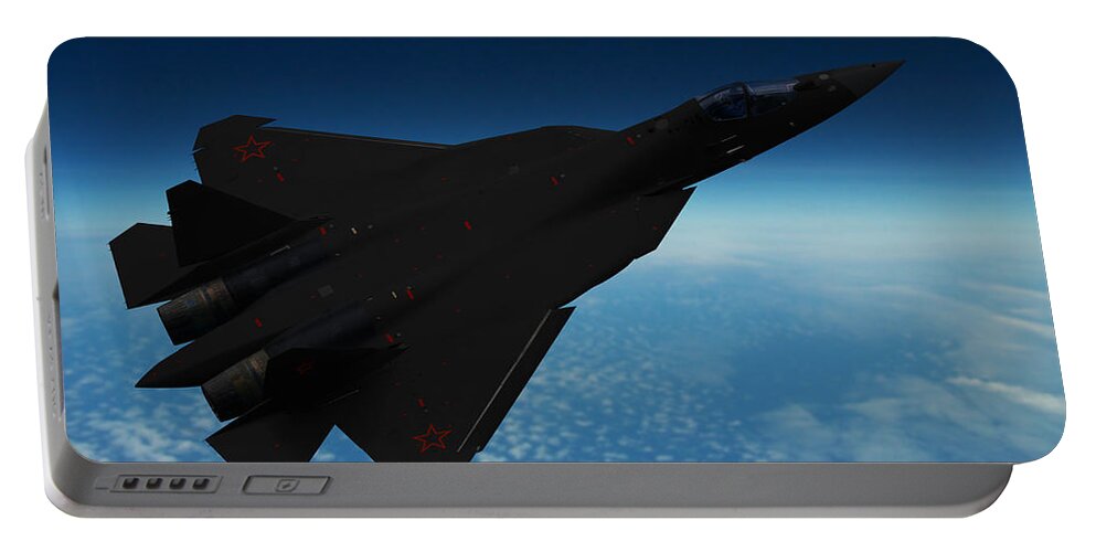 Sukhoi Portable Battery Charger featuring the digital art Russian Air Force Su-57R Pak Fa by Custom Aviation Art