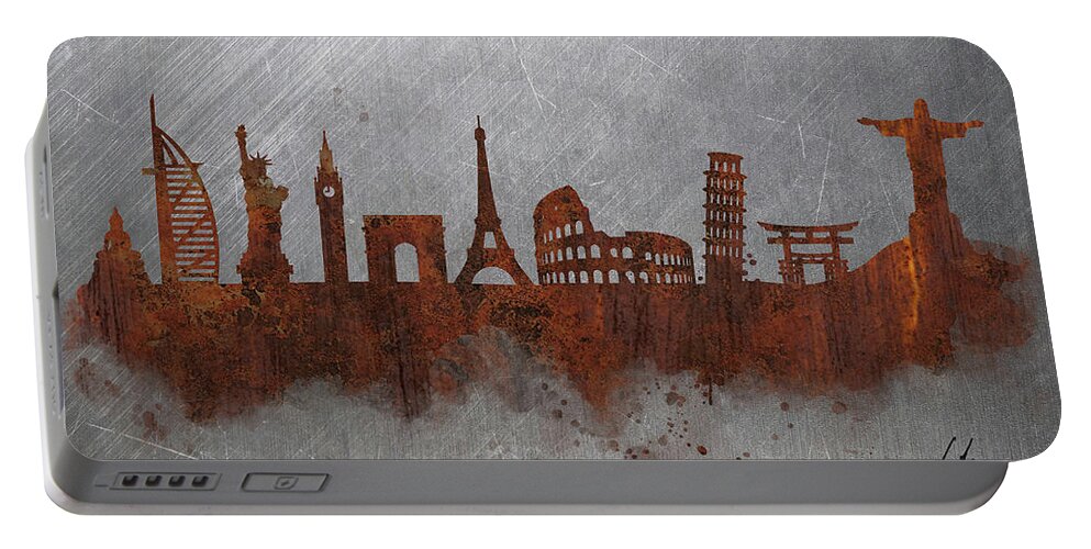Rust Portable Battery Charger featuring the painting Rust- Around the World by Vart by Vart