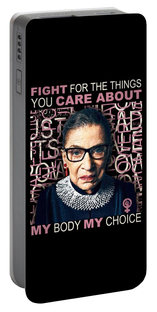 Reproductive Portable Battery Charger featuring the painting Ruth Bader Ginsburg RBG Pro Choice My Body My Choice Feminist Frida 2 by Tony Rubino