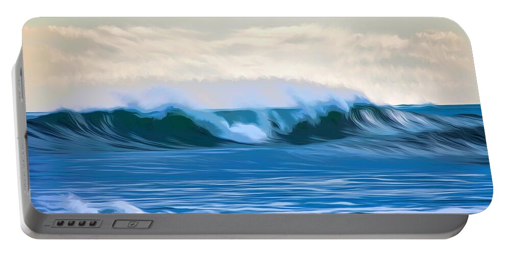 Rye Beach Portable Battery Charger featuring the digital art Rye Beach, NH Crashing Wave by Deb Bryce