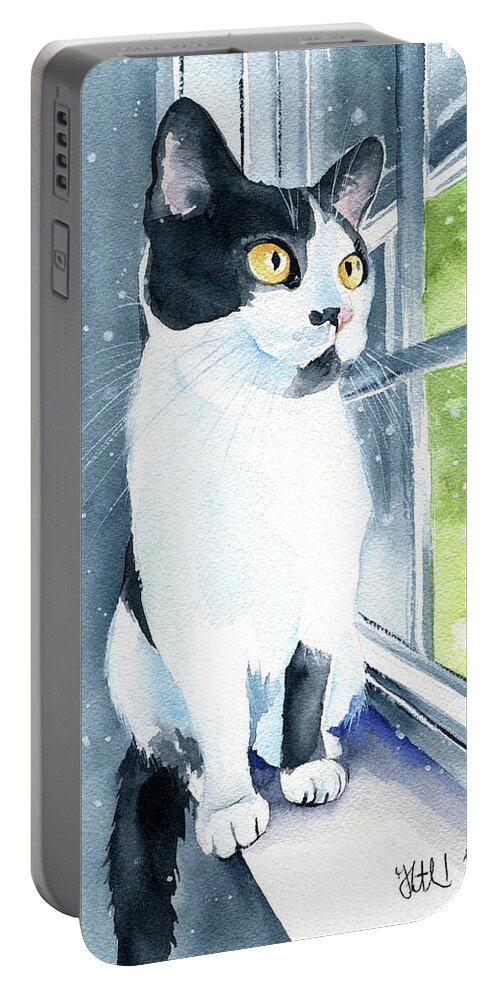 Cat Paintings Portable Battery Charger featuring the painting Sadie Cat Painting by Dora Hathazi Mendes