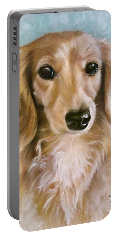 Dog Portable Battery Charger featuring the pastel Sadie by Tess Lee Miller
