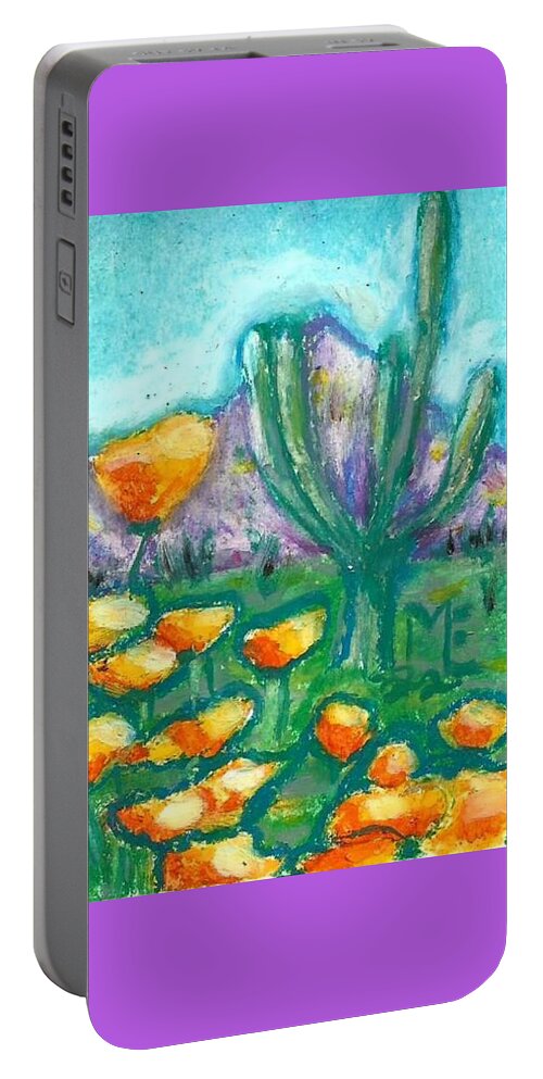 Saguaro Cactus Portable Battery Charger featuring the painting Saguaro Cactus by Monica Resinger