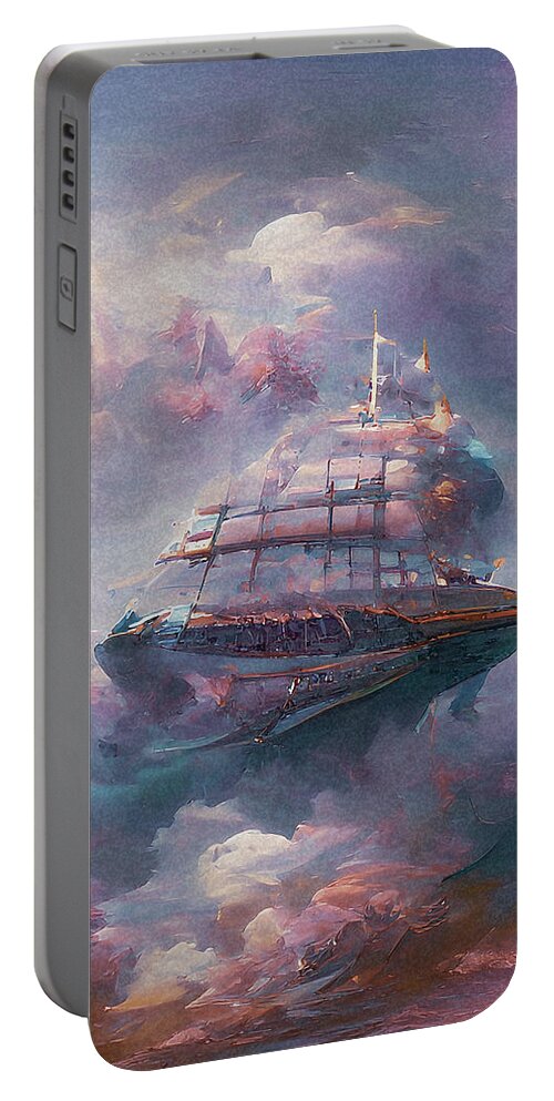 Boat Portable Battery Charger featuring the digital art Sail the High Seas by Debra Kewley