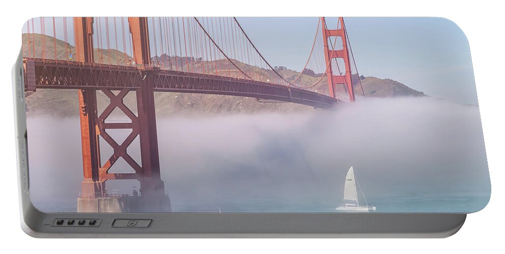 Golden Gate Bridge Portable Battery Charger featuring the photograph Sailboat At The Gate by Jonathan Nguyen