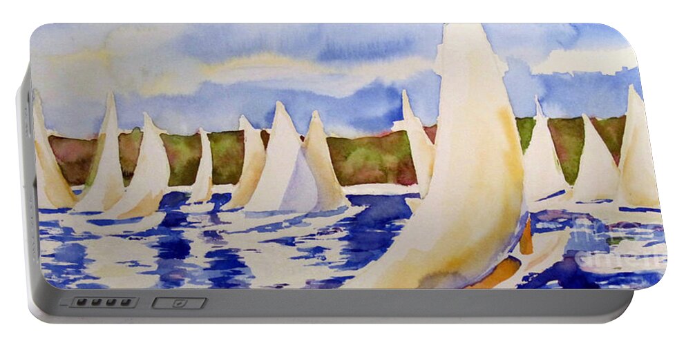 Watercolor Portable Battery Charger featuring the painting Sailboats by Liana Yarckin