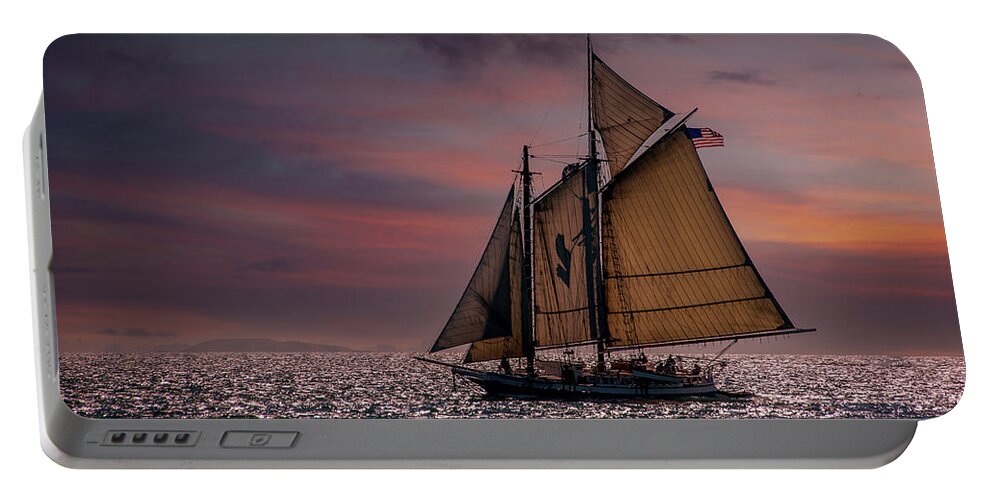 Windjammers Portable Battery Charger featuring the photograph Sailing at Sunset by Fred LeBlanc