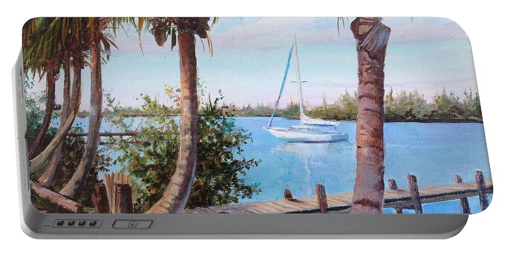 Palm Trees Portable Battery Charger featuring the painting Sailing on the Indian River by Judy Rixom