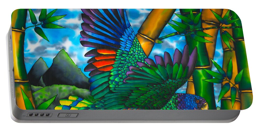 Bird Portable Battery Charger featuring the painting Saint Lucia parrot by Daniel Jean-Baptiste