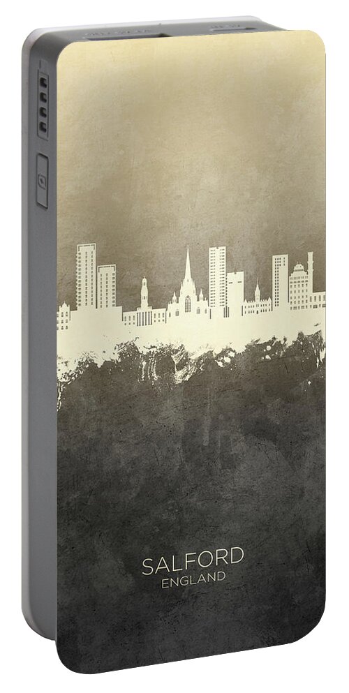 Salford Portable Battery Charger featuring the digital art Salford England Skyline #86 by Michael Tompsett
