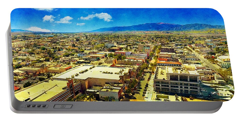 Salinas Portable Battery Charger featuring the digital art Skyline of downtown Salinas, California - digital painting by Nicko Prints