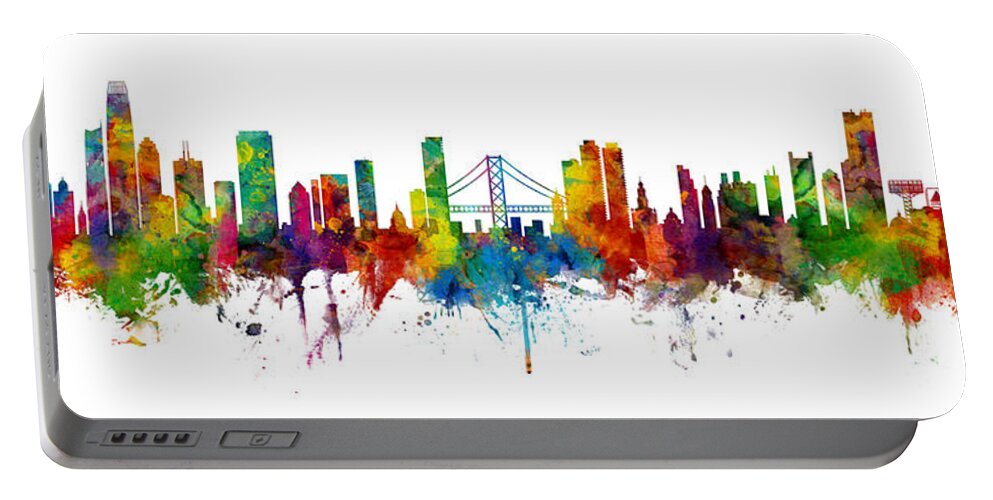 Boston Portable Battery Charger featuring the digital art San Francisco and Boston Skylines Mashup by Michael Tompsett