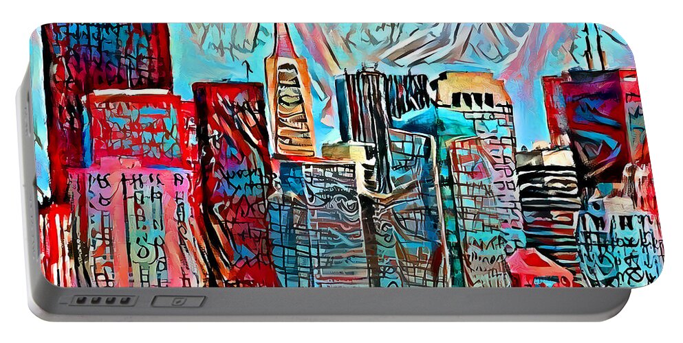 Wingsdomain Portable Battery Charger featuring the photograph San Francisco Skyline in Primitive Brutalism 20210109 by Wingsdomain Art and Photography