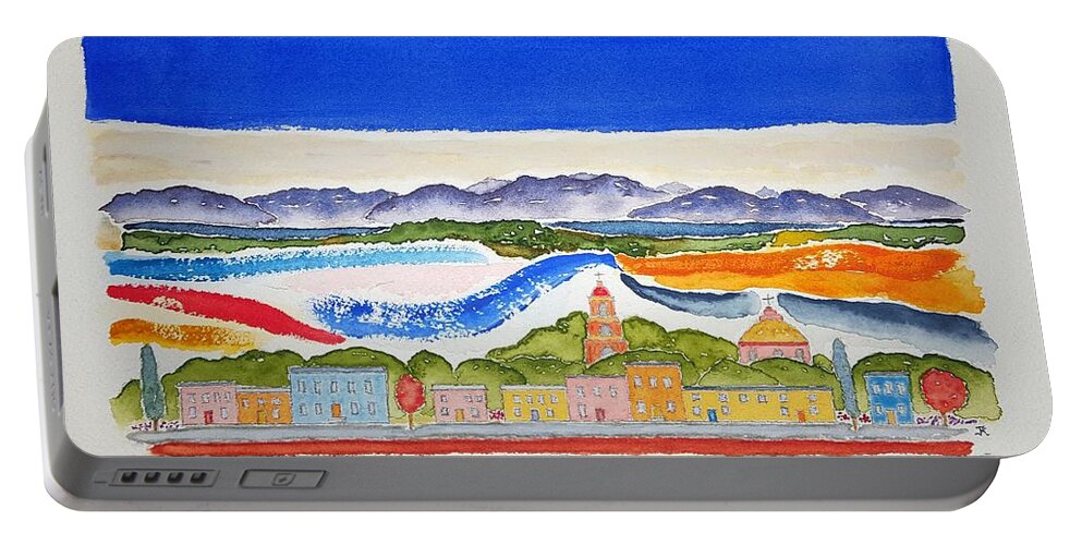 Watercolor Portable Battery Charger featuring the painting San Miguel de Allende by John Klobucher