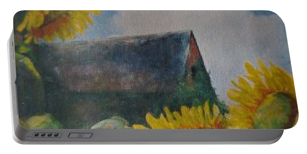 Sunflowers Portable Battery Charger featuring the painting Sand Mountain Sunflowers by ML McCormick