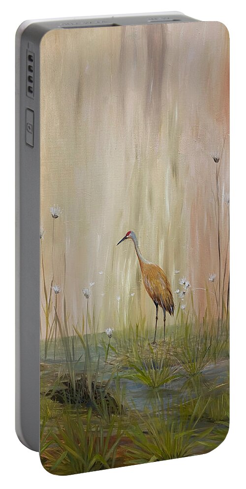 Sandhill Crane Portable Battery Charger featuring the painting Sandhill Crane by Sue Dinenno