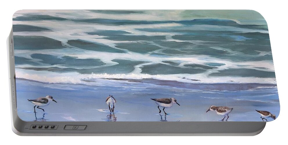 Sandpipers Portable Battery Charger featuring the painting Sandpipers by Judy Rixom