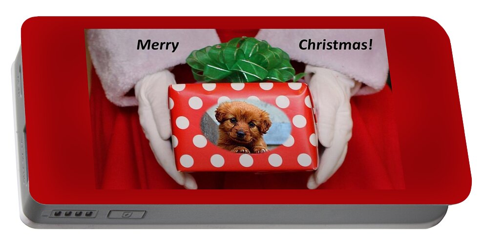 Christmas Portable Battery Charger featuring the photograph Santa Brings A Puppy by Nancy Ayanna Wyatt