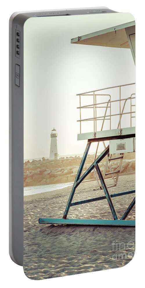 America Portable Battery Charger featuring the photograph Santa Cruz Beach Lifeguard Station and Lighthouse Photo by Paul Velgos