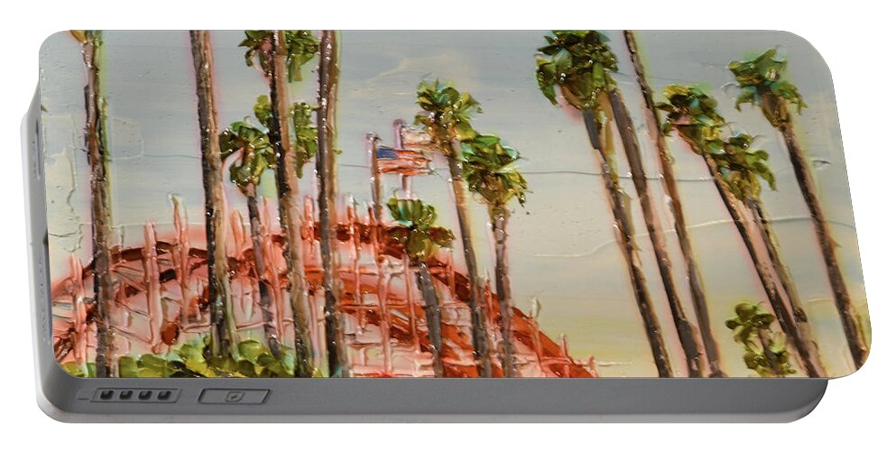 Santa Cruz Portable Battery Charger featuring the painting Santa Cruz Coaster Palms by PJ Kirk