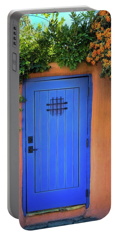 Blue Door Portable Battery Charger featuring the photograph Santa Fe Blue Door by Rebecca Herranen