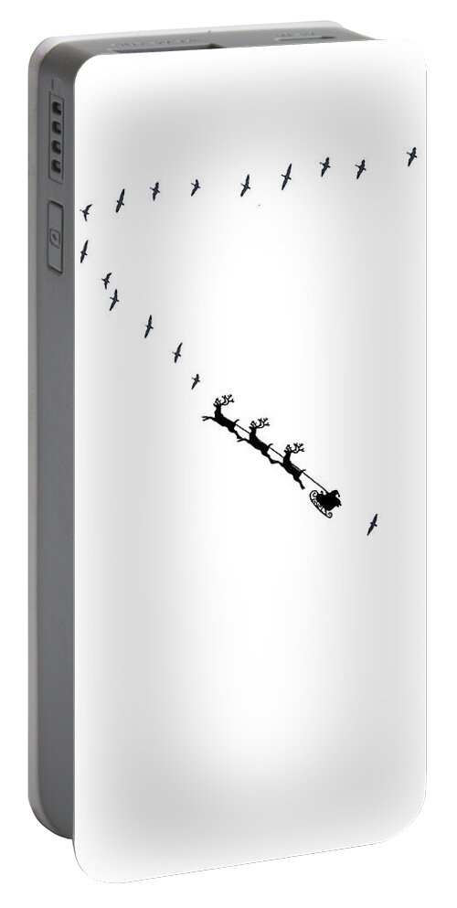 Canada Geese Portable Battery Charger featuring the mixed media Santa Flies in Formation by Moira Law