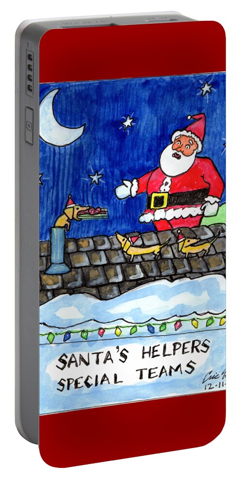 Santa Portable Battery Charger featuring the drawing Santa's Helpers Special Teams by Eric Haines