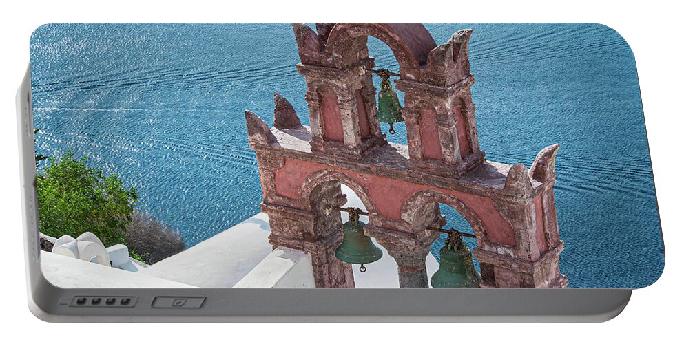 Santorini Portable Battery Charger featuring the photograph Santorini Bell Tower by Rebecca Herranen