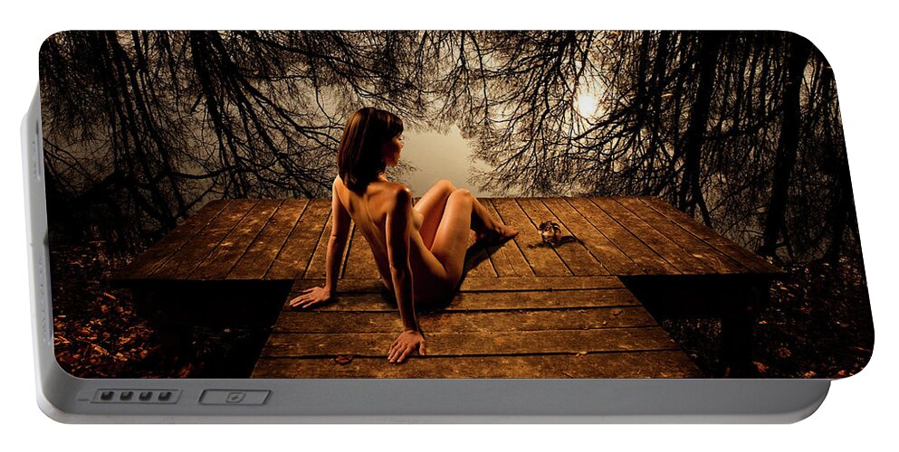 Nude Portable Battery Charger featuring the photograph Sarah and the Chipmunk by Mark Gomez