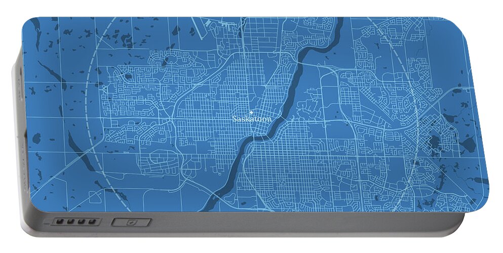 District Portable Battery Charger featuring the digital art Saskatoon SK City Vector Road Map Blue Text by Frank Ramspott