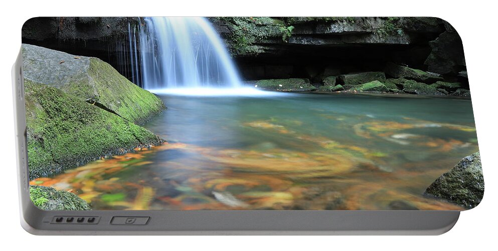 Color Portable Battery Charger featuring the photograph Satinske Waterfalls in Beskydy at autumn vibes by Vaclav Sonnek
