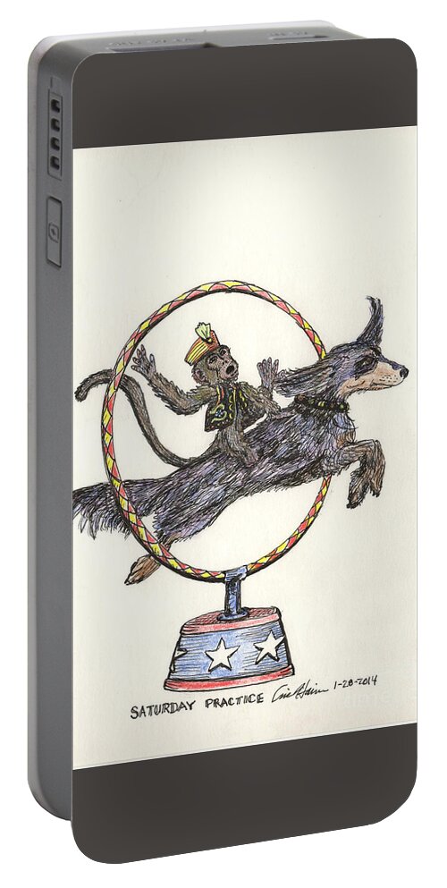 Monkey Portable Battery Charger featuring the drawing Saturday Practice by Eric Haines