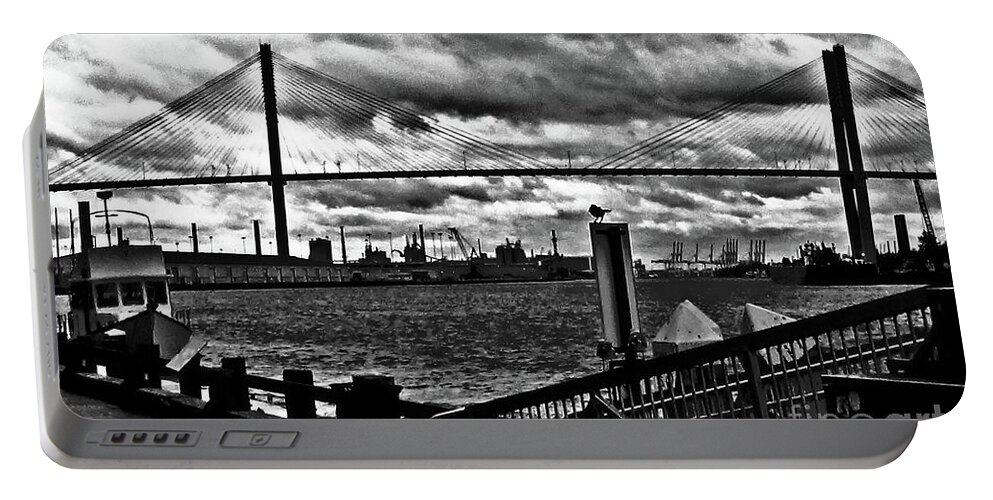 Eugene Talmadge Portable Battery Charger featuring the photograph Savannah River Bridge the Morning after Hurricane Matthew No. 2 by Aberjhani