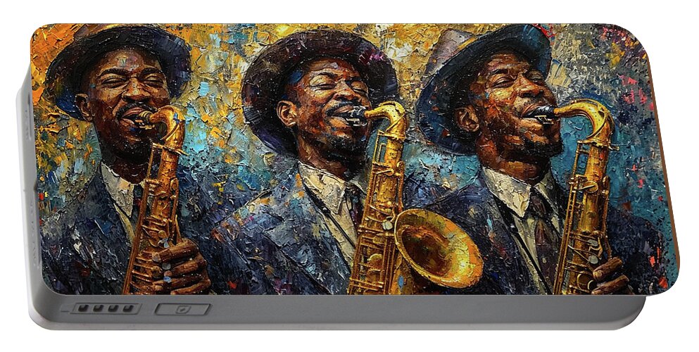 Jazz Portable Battery Charger featuring the digital art Sax trio by William Ladson