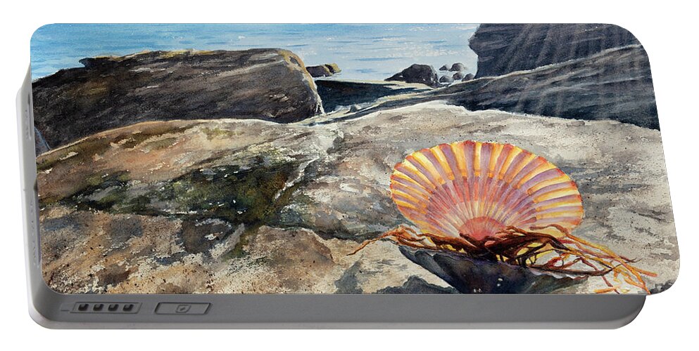 Scallop Shell Quissett Harbor Portable Battery Charger featuring the painting Scallop Shell Quissett Harbor by Michelle Constantine