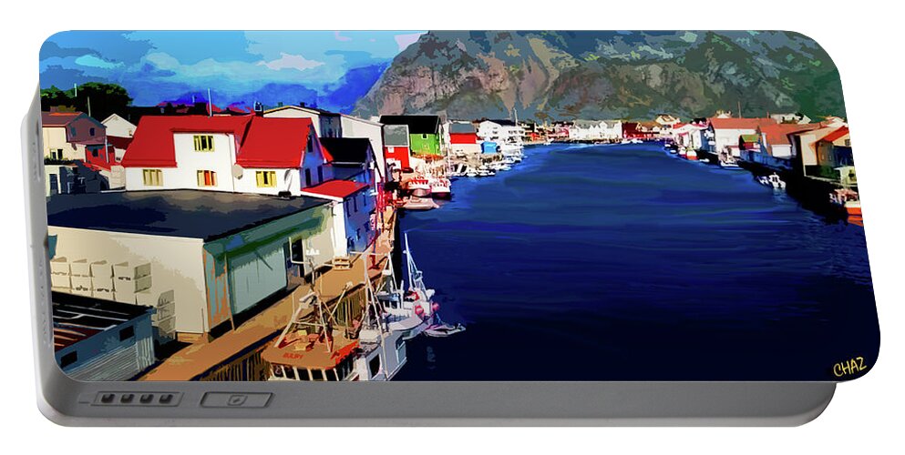 Waterfront Portable Battery Charger featuring the painting Scandinavia 3 by CHAZ Daugherty