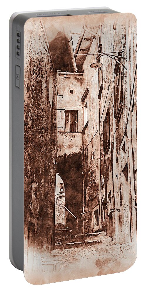 Italian Village Portable Battery Charger featuring the painting Scanno, an ancient italian town - 02 by AM FineArtPrints