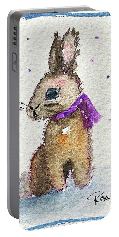 Drunk Bunny Portable Battery Charger featuring the painting Scarf Bunny by Roxy Rich