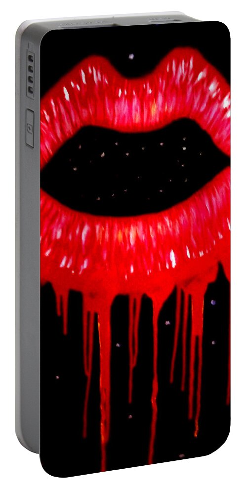 Lips Portable Battery Charger featuring the painting Scarlett Lips by Anna Adams