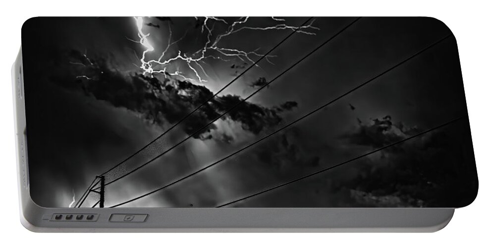 Black And White Portable Battery Charger featuring the photograph Scary Sky Black and White by Jerry Connally