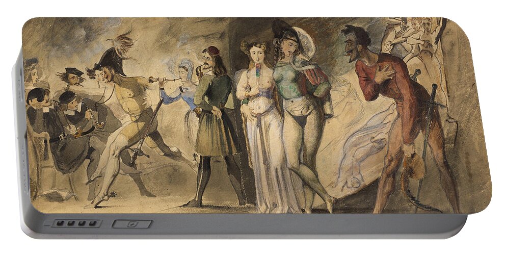 19th Century Artists Portable Battery Charger featuring the drawing Scene from Faust - Auerbach's Cellar by Theodore Matthias von Holst