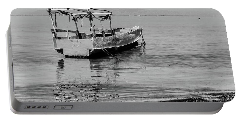 Boat Portable Battery Charger featuring the photograph Scene from Timor-Leste 34bw by Werner Padarin