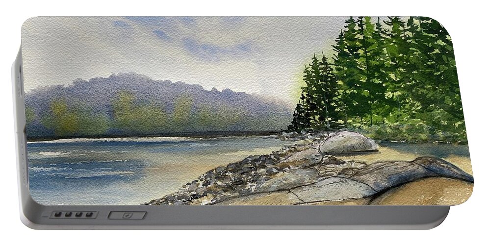 Acadia National Park Portable Battery Charger featuring the painting Schoodic Rocks by Kellie Chasse