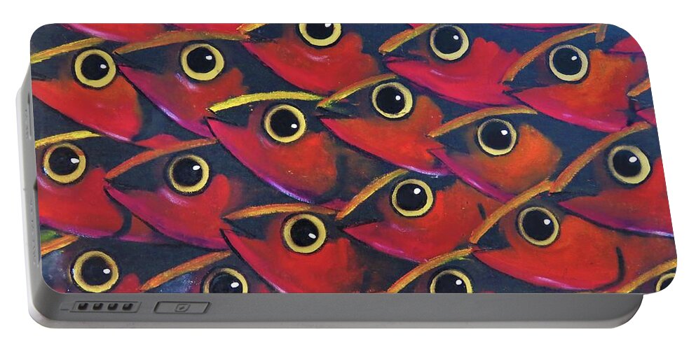 School Of Fish Portable Battery Charger featuring the painting School of Eyes by Joan Stratton