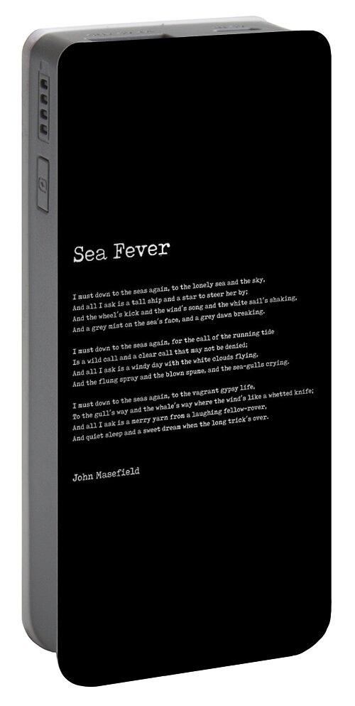Sea Fever Portable Battery Charger featuring the digital art Sea Fever - John Masefield Poem - Literary Print 2 - Typewriter by Studio Grafiikka