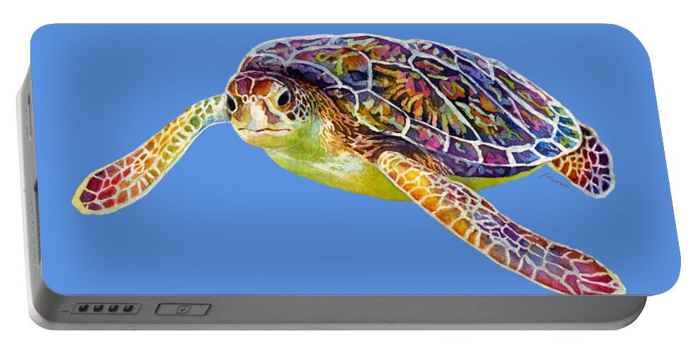 Turtle Portable Battery Charger featuring the painting Sea Turtle 3 - solid background by Hailey E Herrera