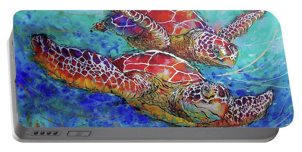  Portable Battery Charger featuring the painting Sea Turtle Buddies II by Jyotika Shroff