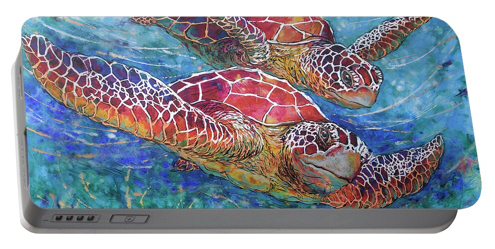  Portable Battery Charger featuring the painting Sea Turtle Buddies III by Jyotika Shroff