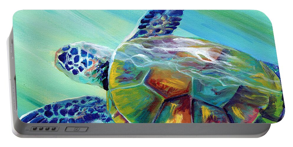Sea Turtle Portable Battery Charger featuring the painting Sea Turtle Celebration by Marionette Taboniar