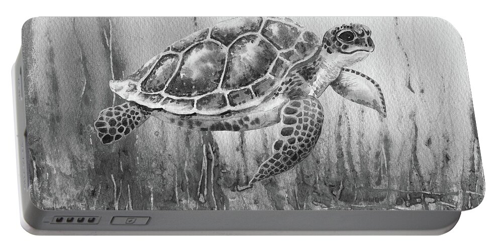 Turtle Portable Battery Charger featuring the painting Sea Turtle Gray Watercolor Ocean Creature IX by Irina Sztukowski
